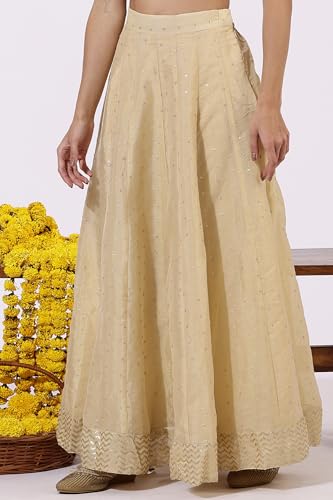 W for Woman Gold Solid Sequins Flarred Skirts (Size: M)-24AUW50501-400770