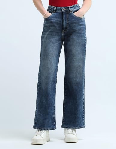 U.S. POLO ASSN. High Rise Wide Leg Jeans (UWAW24JEN158_Blue_28)