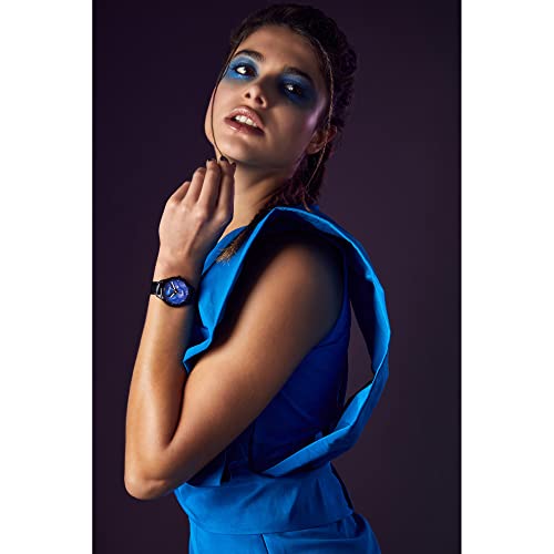 Citizen Women Eco-Drive Avatar Tree Of Souls Analog Watch In Black Ip Stainless Steel On Black Leather Strap, 3-Hand, Luminous, 37Mm (Model: Aw1708-57W), Blue Dial, Black Band
