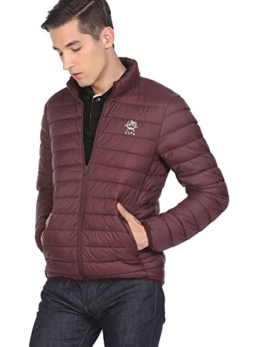 U.S. POLO ASSN. Men Maroon High Neck Nylon Solid Puffer Jacket