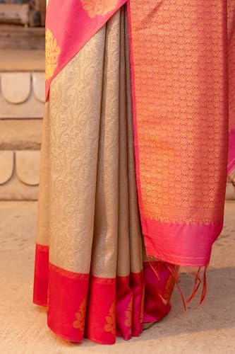Soch Womens Beige Tussar Zari Woven Saree