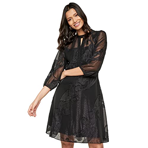 AND Women's Polyester Fit Flare Knee Length Dress (FW22AG088DRJQD_Black_M)