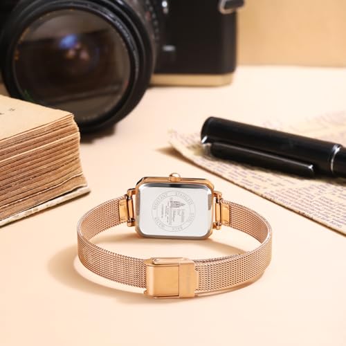 London Fog Victoria Collection Analog Quartz Watch for Women with Pink Textured Dial and Rose Gold Mesh Strap, Rectangular Metal Case and Mineral Glass - LFW20006-44