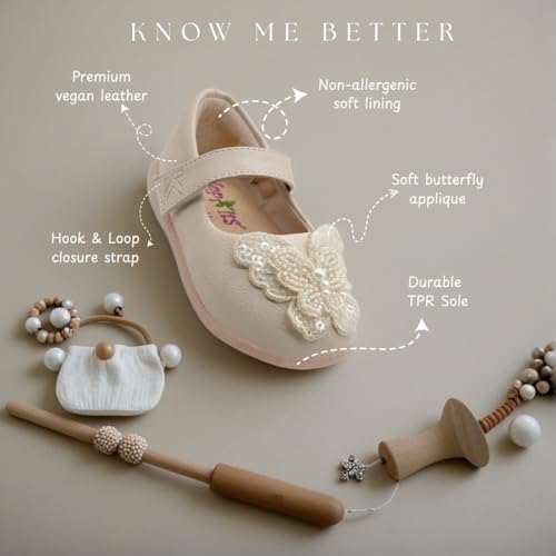 KazarMax Baby Girls Beige Butterfly Ballerinas Flat -36-42M