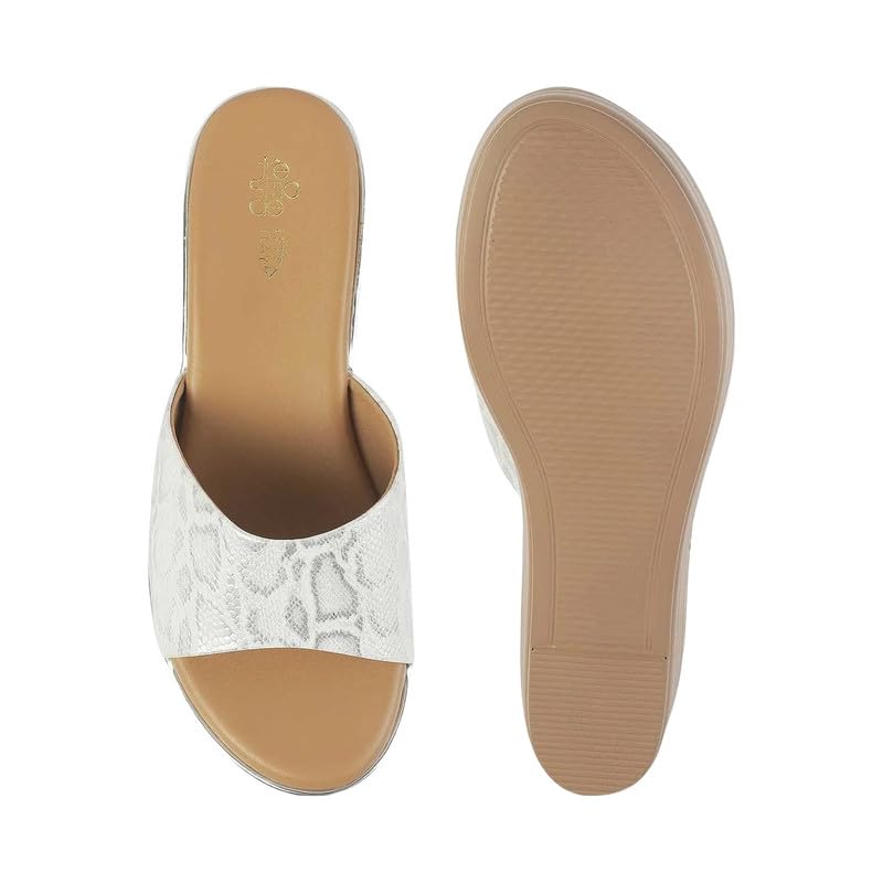 tresmode AVDA Women's White Vegan Leather Wedge Sandals in Size 7 UK / 40 EU