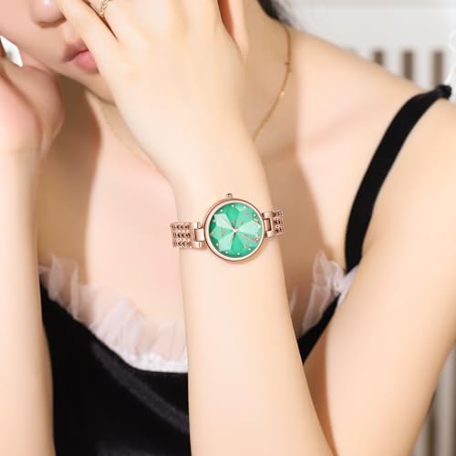NIBOSI Watch for Woman Analog Quartz Rose Gold Stainless Steel Mesh Band Women Watches Stylish Diamond Wrist Watch Waterproof (Rose Green)