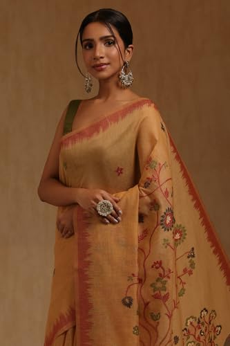 Soch Womens Beige Chanderi Floral Woven Design Saree