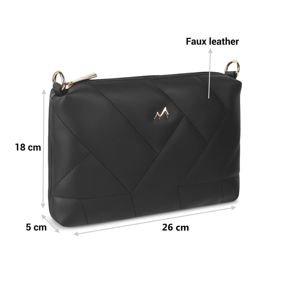 Mochi Women Black Faux Leather Quilted Sling Bag with Zipper Closure (66-8390)