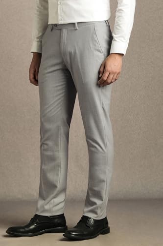Men Grey Slim Fit Textured Flat Front Formal Trousers