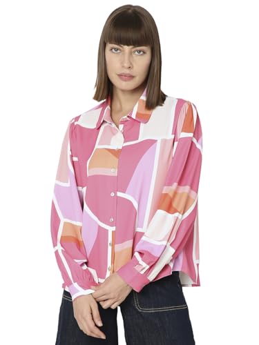 VERO MODA Women Printed Polyester Regular Fit Pink Shirt