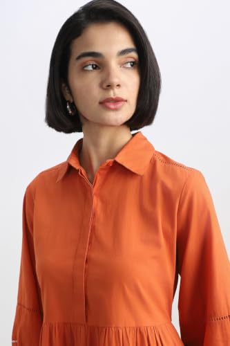 Women Orange Solid Casual Dress