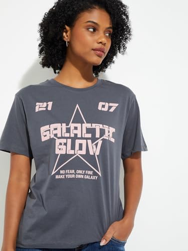 Max URB_N Women Printed Relaxed Fit T-Shirt (Grey_XL)