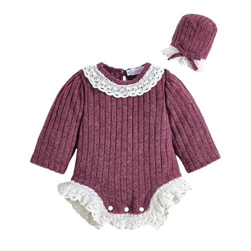 Hopscotch Girls Burgundy Full Sleeves Lace Embellished Onesie For Age (9-12 Months)