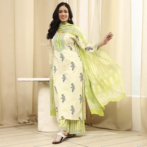 BIBA Women's Assorted Cotton Hand Block Print Unstitched Suit Set