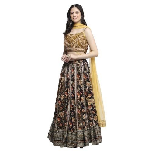BIBA Women's Polyester Lehenga Sets (SKDBOLD9697AW24NVY_Navy_36)