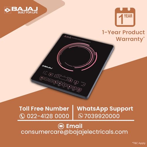 Bajaj ICX 200FP 2000 W Induction Cooktop | 7 Pre-Set Menus | Digital Display | Cool Touch Surface | 1 Year Warranty 【Black】