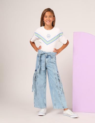 U.S. POLO ASSN. Kids Wide Leg fit Girls Cotton Jeans (UGJEN0198_Blue_13-14Y)
