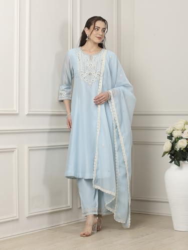 BIBA Women Blue Silk Chanderi Kalidar Suit Set_32
