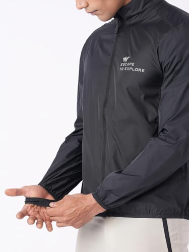 Wildcraft Men Sierra Solid Nylon Blend Collored Casual Wind Breaker Jacket, Full Sleeve - Regular fit, Black, XXXL