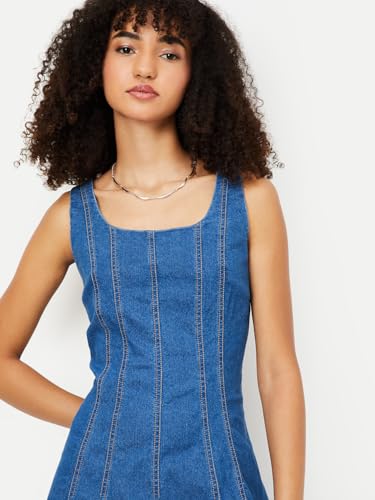 Max Women Panelled Denim Dress(Blue_L)