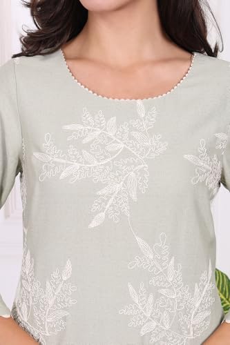 W for Woman Green Floral Printed Embroidered Rayon Straight Kurta and Pants Set - (WS13697-401078-3XL)