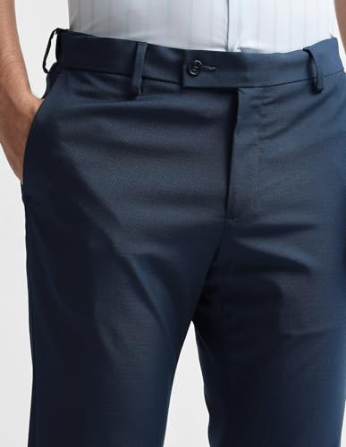 Arrow Men's Checked Dobby Trousers (ARAKTR2123_Blue_36)