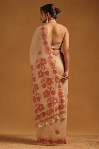 Soch Womens Beige Chanderi Floral Woven Design Saree