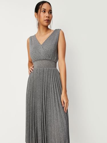 Max Women Shimmery Fit & Flare Dress (PE3005GREY)_M