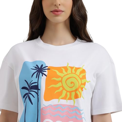 United Colors of Benetton Round Neck Printed T-Shirt (Size: L) - 26P3099W3308I101 White