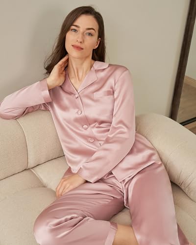 bellababebysk Women Satin Nightsuit | Pajama with Pockets | Frictionless Satin | Retains Skin Moisture | Reduce Hairfall | XS-2XL Sizes | Nightdress | Coord Set | Loungewear | Luxury Vibes (Pink, XS)