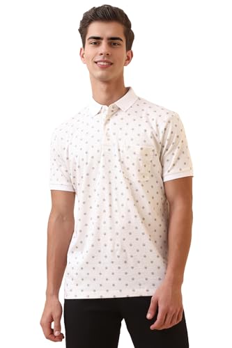 Allen Solly Men White Print Polo Neck T-Shirt