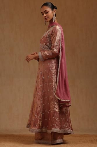 Soch Womens Onion Pink Fendi Embroidered Suit Set With Mirror And Pearl