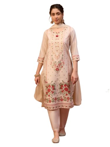 Rangriti Viscose Blend Printed Straight Festive Kurta With Palazzo And Dupatta