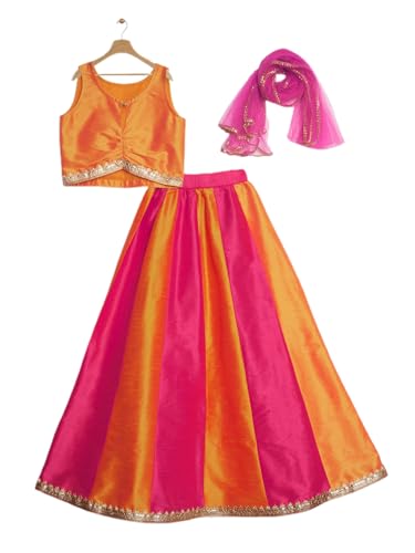 studio rasa Girls Dupion Kalidaar Embellished Lehenga Set for Festive Wedding Party(GLC62501/5-6_Orange_5-6 Y)