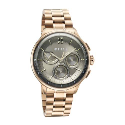 Titan Classique Half Cut Chronograph Quartz Analog with Anthracite Dial Carnation Gold Stainless Steel Strap Watch for Men - 90218WM01