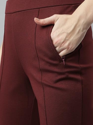 Latin Quarters Women Maroon Solid High Rise Casual Flare Pant_XL