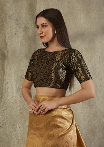 SALWAR STUDIO Black Brocade Woven Design Blouse_RF-0100-BLCK-34