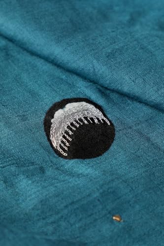 Taneira Women Blue Contemporary Pure Silk Block Print Saree with Unstitched Blouse Piece (SHH08D00032-Blue)