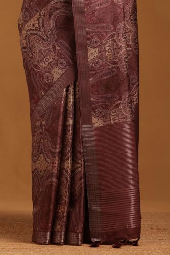 Soch Womens Maroon Tussar Ethnic Motifs Saree