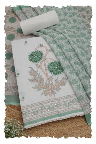 Soch Womens Off White Linen Blend Floral Print Unstitched Dress Material With Beads