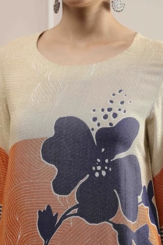 Biba Women Orange Viscose Rayon Straight Printed Fusion Set_38