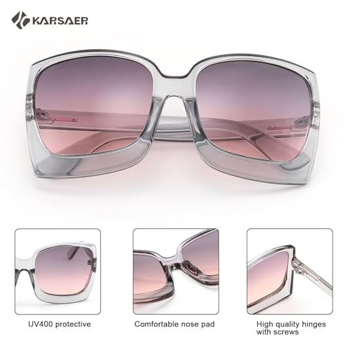 Karsaer Oversized Retro Square Round Women Non-Polarized Sunglasses Large Frame Vintage Women Shades K7075, Pink