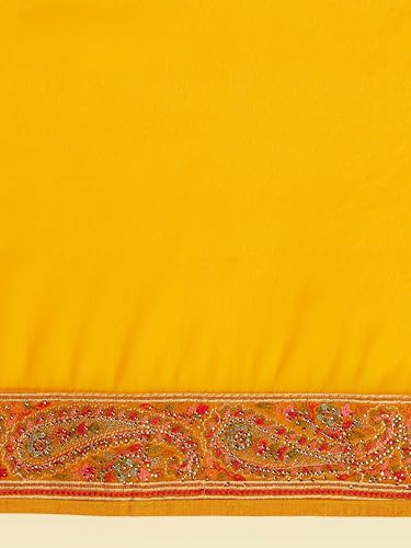 MOHEY Women's Georgette Imperial Paisley Patterned Saree(Mustard Yellow)