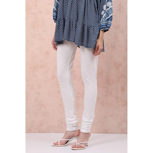 Rangriti Women White Cotton and Jersey Leggings_XL