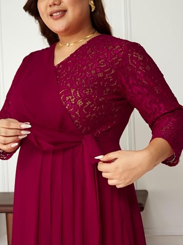 Miss Chase A+ Women's V-Neck Three-Quarter Sleeve Self-Designed Wrap Maxi Dress (APSS21D14-67-465-08, Mulberry Pink, 3XL)