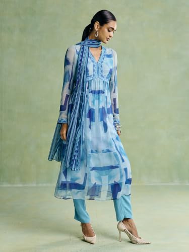 Aarke Ritu Kumar Blue Riverstone Kurta With Pant And Dupatta