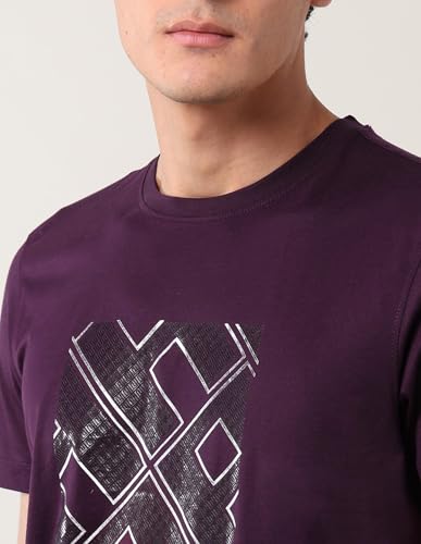 Arrow New York Men's Regular Fit T-Shirt (ANAJTS3126_Dark Purple