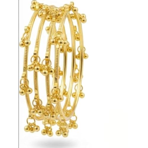 SAMC Women Golden Plated Ghungroo Bangle Set | Set of 8 Pieces | Kashmiri Style Design | Slip On Closure | Festive Wrist Jewellery Women