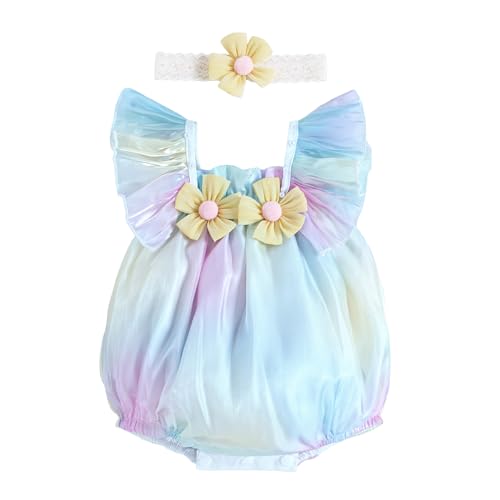Hopscotch Girls Multi Short Sleeves Floral Applique Ruffled Onesie For Age (18-24 Months)