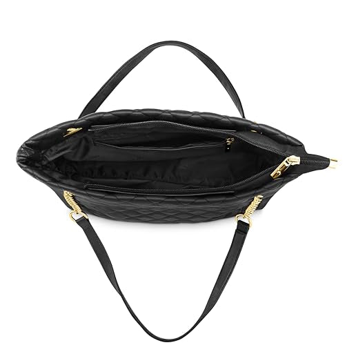 Fastrack PU Structured Quilted Tote Bag with Chain Shoulder Straps | Diamond Quilted Tote with Zipper Closure | Ladies Purse Handbag | Totes for Casual Carry